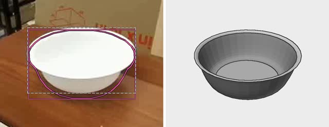 Real bowl with its outline, beside the designed bowl